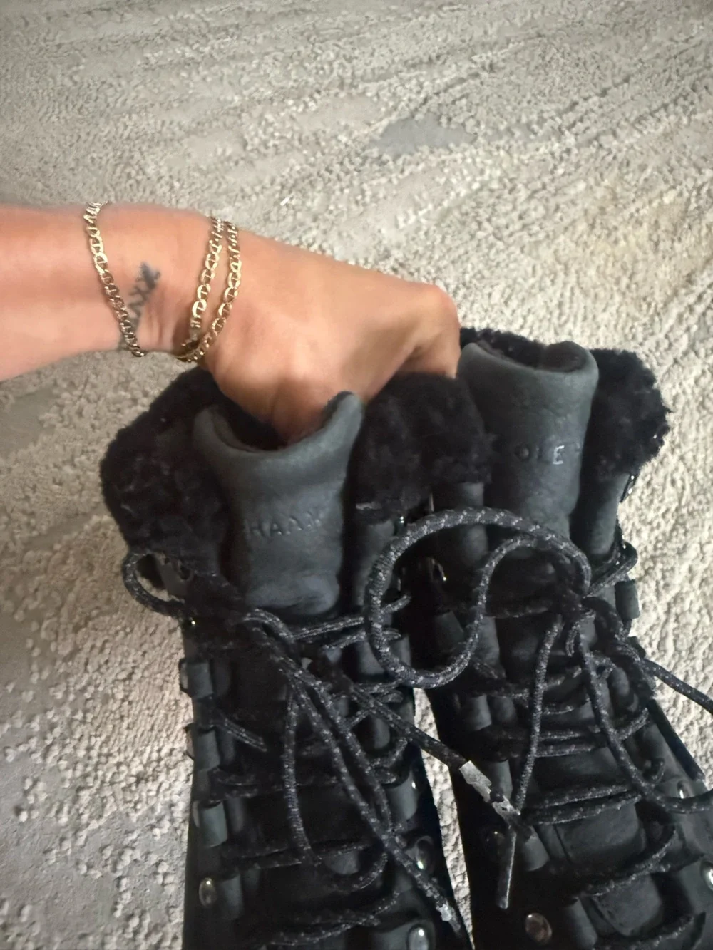Cole Haan Grand Explorer Boots Waterproof Black Lace Up shearling fur boots 8